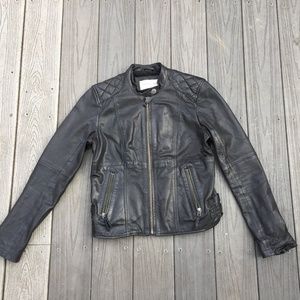 CHEVIGNON MOTORCYCLE BLACK LEATHER JACKET